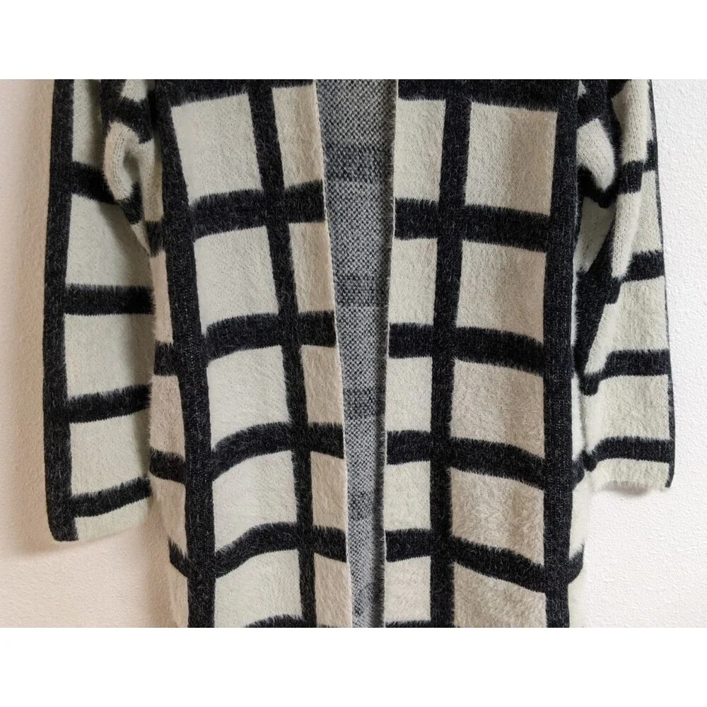 Women's Fashion Apparel & Accessories Black/White Long Duster Open Sweater S/M - Picture 3 of 9